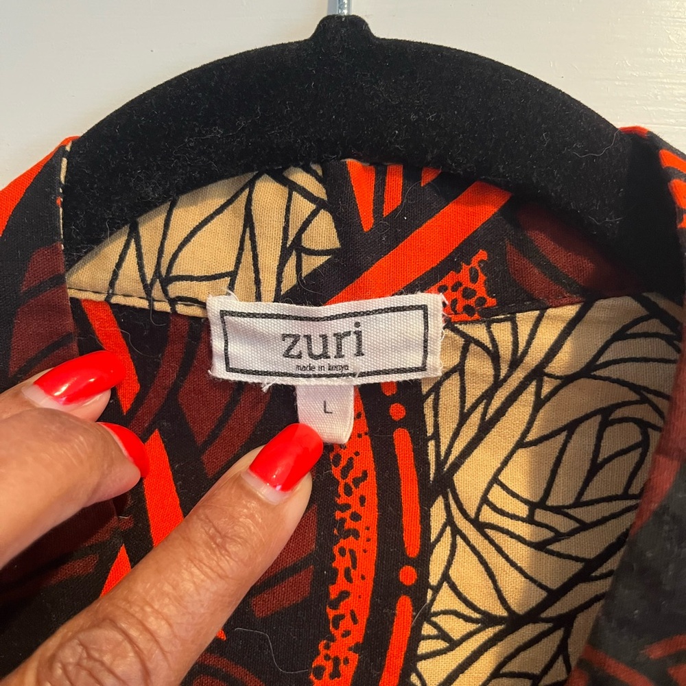 Zuri Kenya "SILLY STRING" Vibrant Red and Black Button Down Shirt LARGE - Picture 2 of 3
